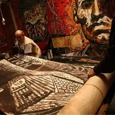 Image: Goddard Unveils 200-Foot Woodcut Print During Art Crawl