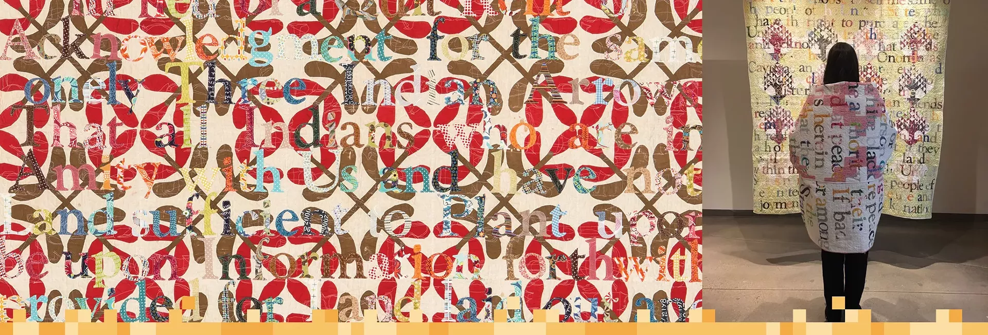 Gina Adams with her "Broken Treaty Quilts"
