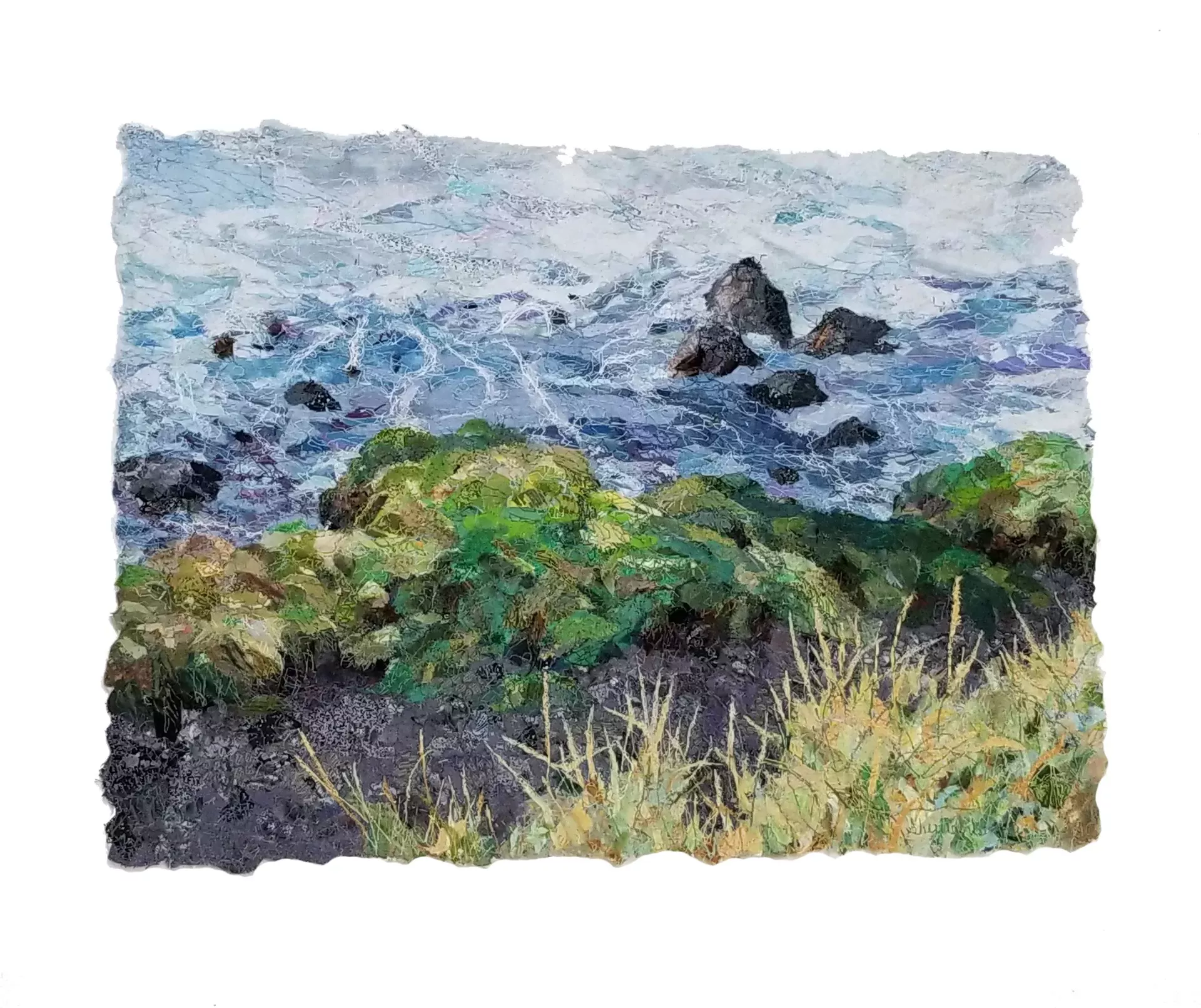 "Moss Rocks," fabric collage by Dianne Shullenberger