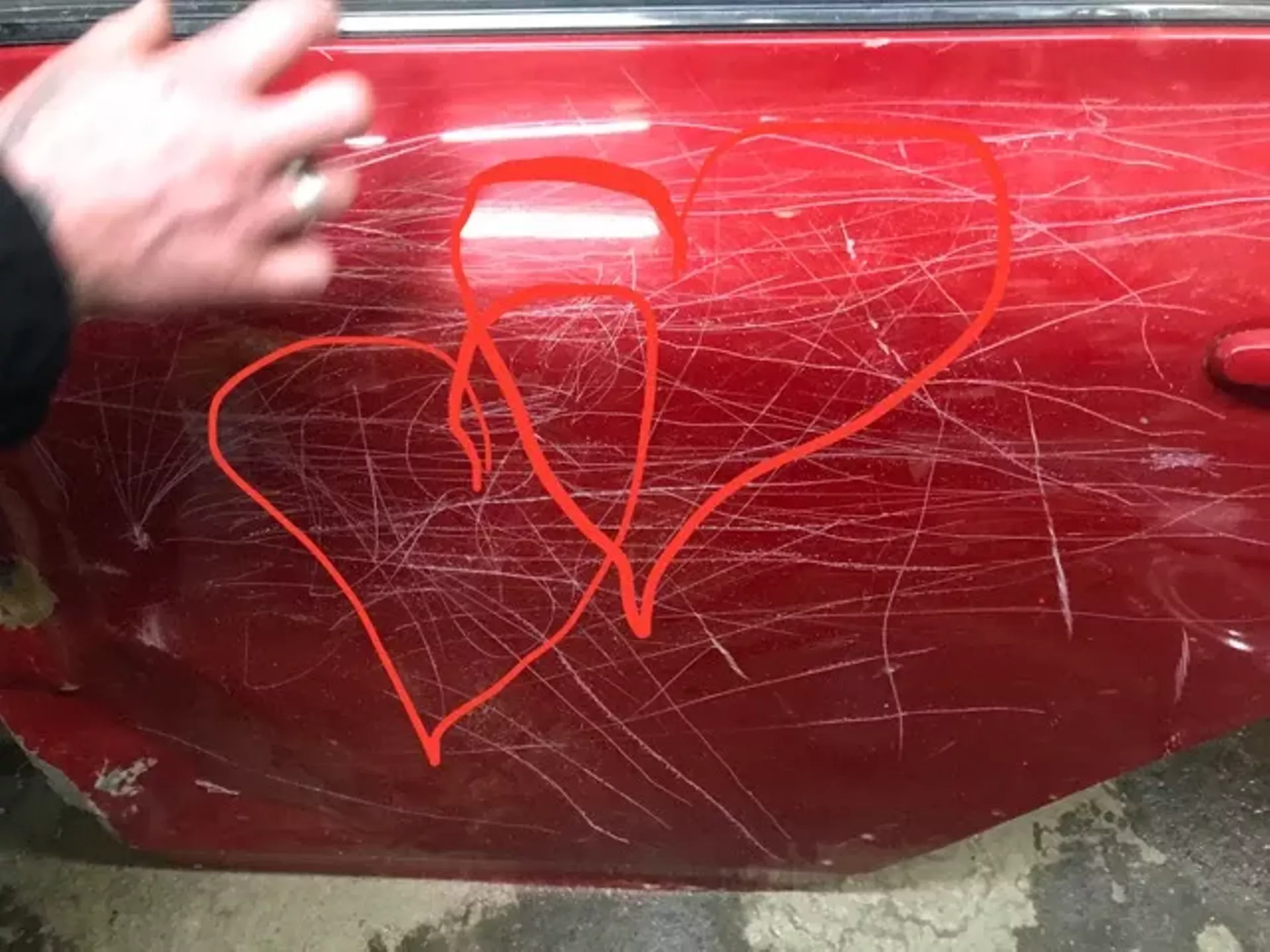 Scratch-n-sniff car door for "Autobiography: Short Term Parking" by Erika Senft Miller