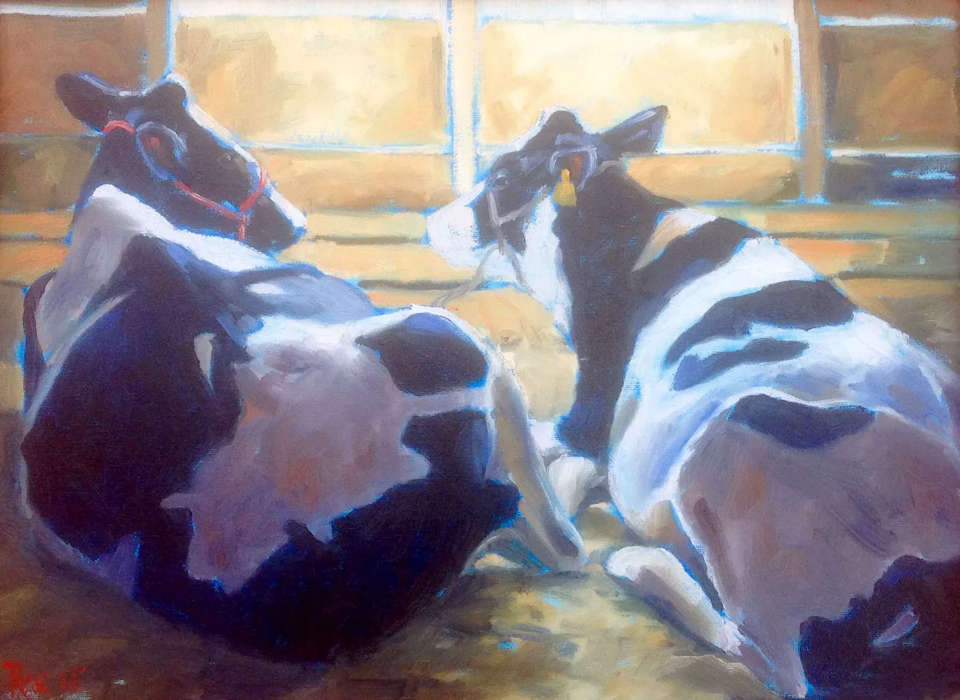 "Two Cows Reclining" by Rae Newell