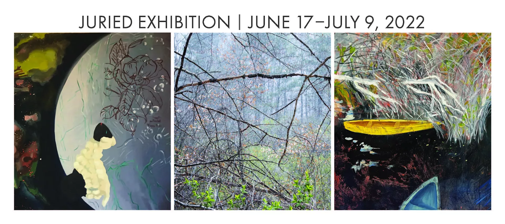 From left: "Far Away, Close Up, Beginning" by Kathy Black; "Arboriculture #1" by Nick Gaffney; "Spring Longing #2" by Ann Saunderson