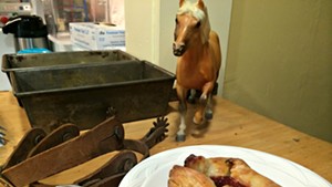 A horse charges toward one of the bakery's eponymous pinwheels