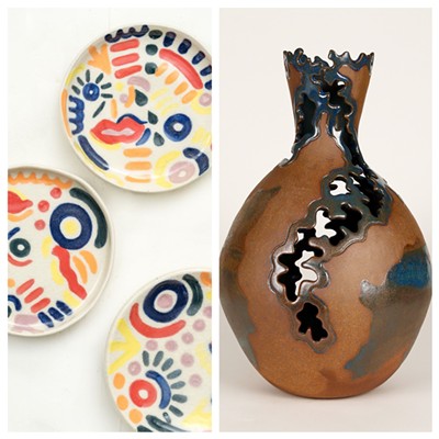 Left: plates by Elisheva Goldberg; right: coral vase by Alexandra Kim