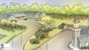 Artistic rendering of the proposed shelter (left)
