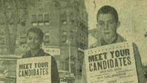 Bill Sorrell (left), in sixth grade, campaigning for Bernard J. Leddy, T.J. Donovan's grandfather