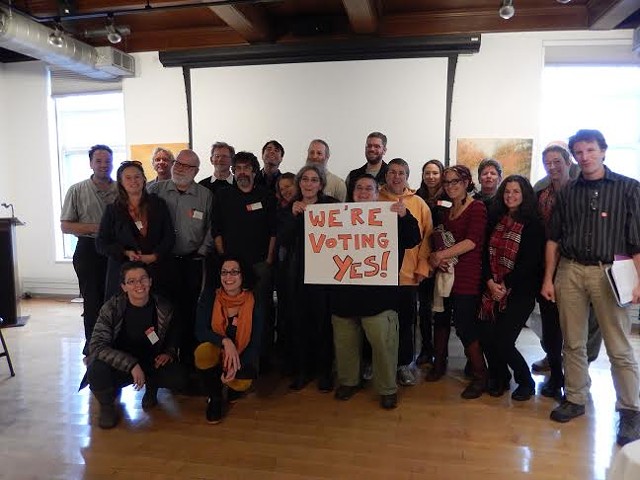 Champlain College adjuncts express their support for forming a union. - COURTESY OF SEIU