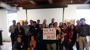 Champlain College adjuncts express their support for forming a union.
