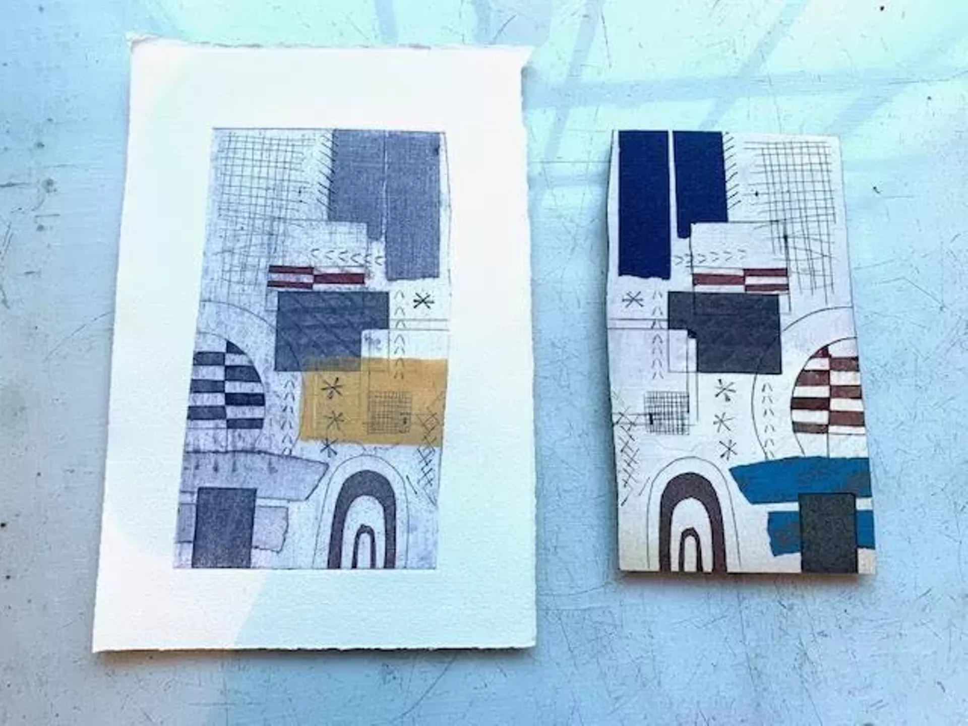 Collograph print and plate by student Kate Crocker