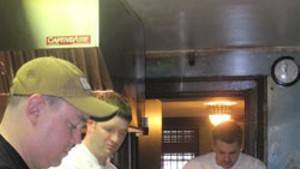 Eric Warnstedt, Sean Buchanan and Mark Timms at work in the Beard House kitchen