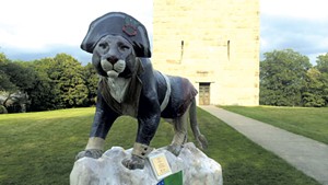 Ethan the catamount keeps watch  at the Bennington Battle Monument