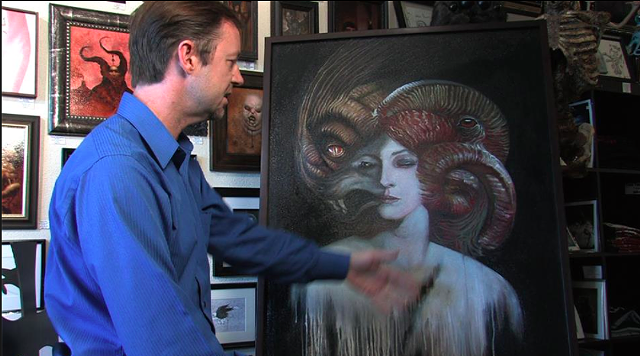 From Serial Killer Culture: David Van Gough with one of his Sharon Tate paintings.
