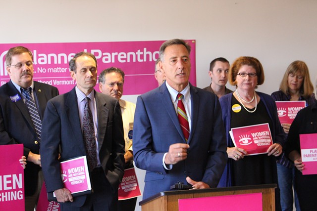 Gov. Peter Shumlin receiving Planned Parenthood of Northern New England's endorsement last Friday. - FILE: PAUL HEINTZ