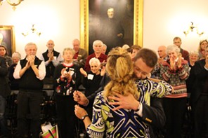 Rep. Sarah Copeland Hanzas embraces House Speaker Shap Smith - PAUL HEINTZ