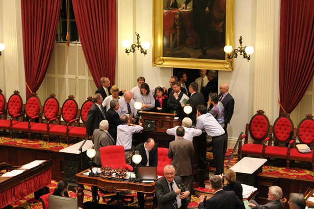 House leaders huddle after Minority Leader Don Turner calls debate into question - PAUL HEINTZ