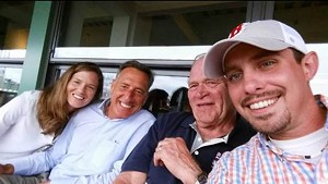 In this photo from Sen. Dick Sears' Facebook page, Katie Hunt, Gov. Peter Shumlin, Sears and John Murphy take in a Red Sox game at Fenway Park.