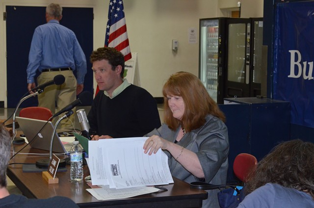 Jeanne Collins sits next to Burlington school board chair, Patrick Halladay at a recent meeting. - ALICIA FREESE