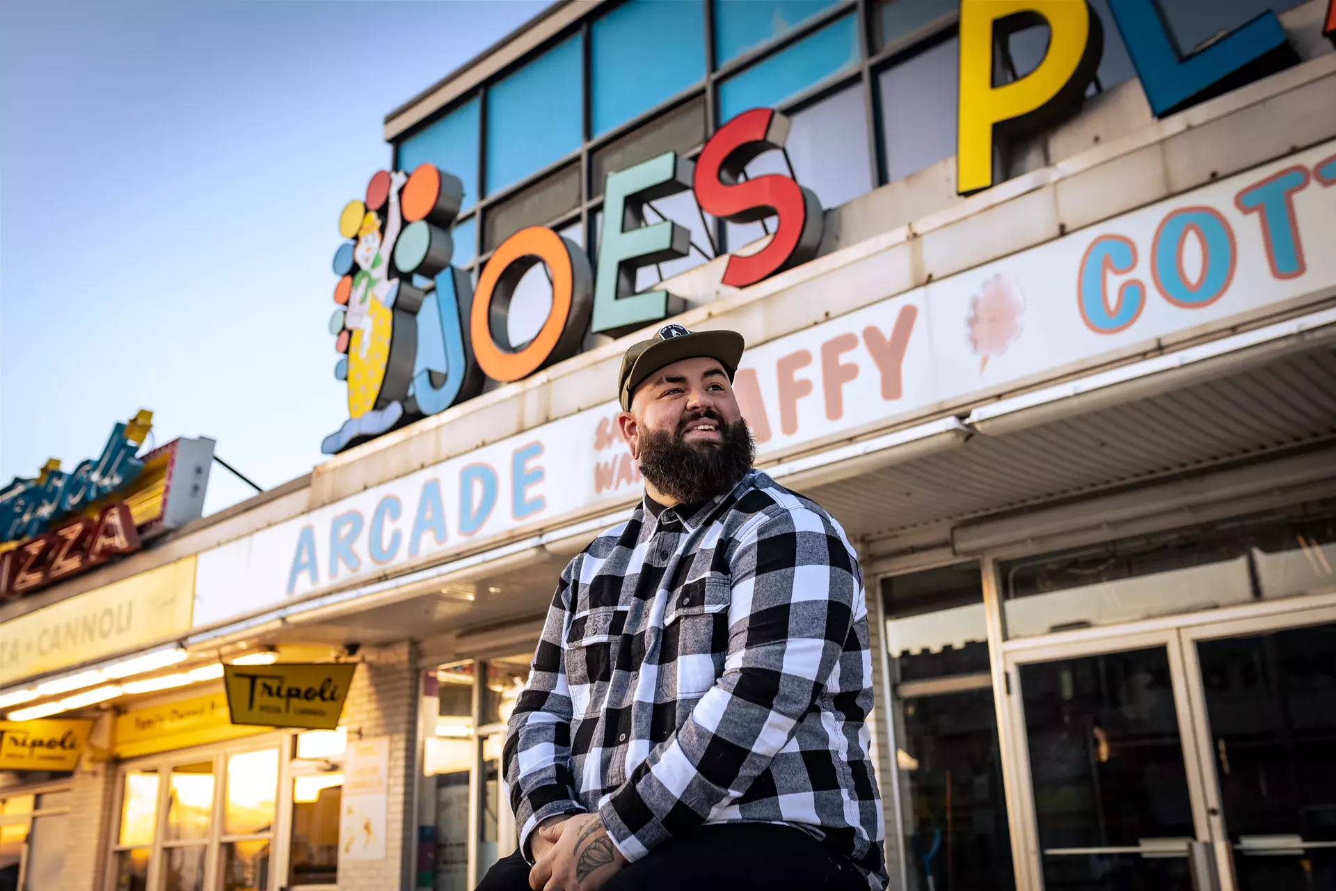 Joe Samba outside of Joe's Playground amusement center