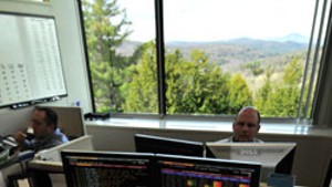 Ken Hart, corporate bond trader, in the fixed-income trading room at National Life.