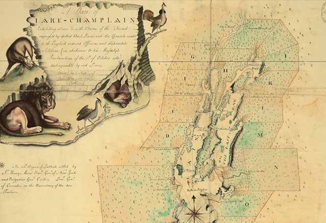 Lake Champlain and a cartouche from a 1767 map - COURTESY OF THE NATIONAL ARCHIVES