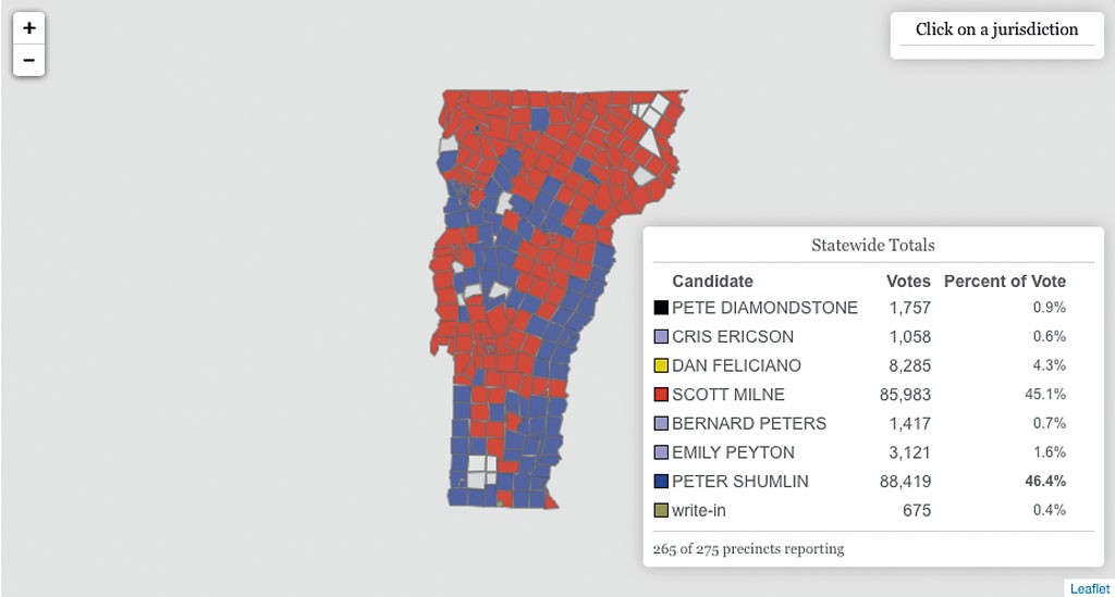 Live map from the secretary of state's website showing election results four days after the election with incomplete results.