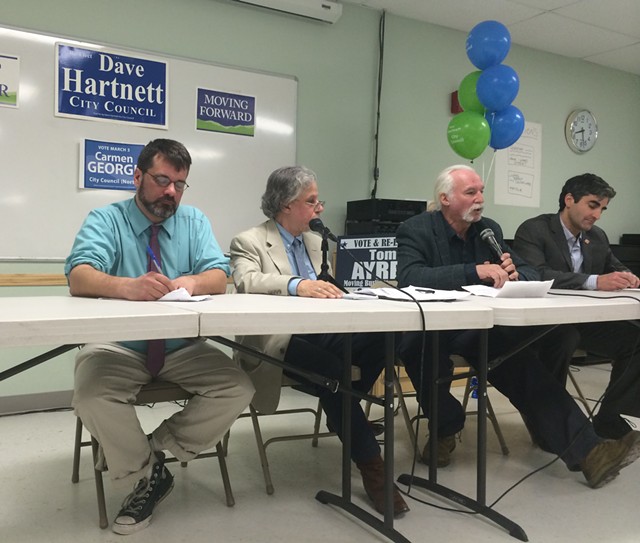 The candidates, from left to right: Loyal Ploof, Greg Guma, Steve Goodkind and Miro Weinberger - ALICIA FREESE