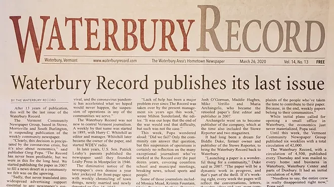 Image: Media Note: Waterbury Record to Close