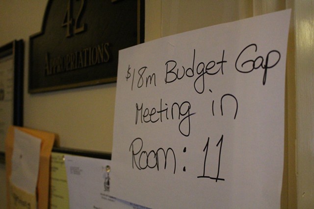 A sign outside the House Appropriations Committee on Thursday - PAUL HEINTZ