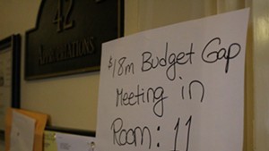 A sign outside the House Appropriations Committee on Thursday