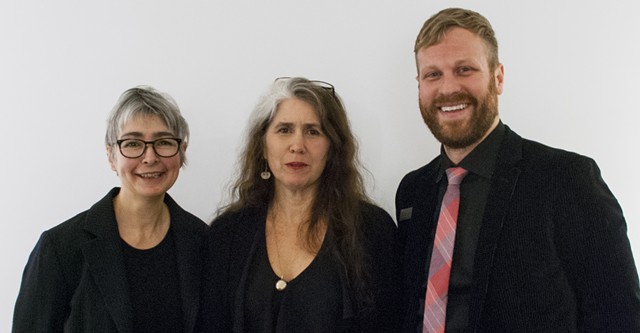Sumru Tekin, left, with 2013 recipient Kate Donnelly and BCA Center curator DJ Hellerman - COURTESY OF BURLINGTON CITY ARTS