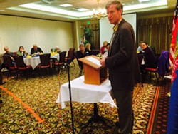 Scott Milne, Republican candidate for governor, speaks to the Colchester-Milton Rotary Club. - MARK DAVIS