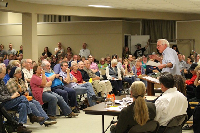 Sen. Bernie Sanders speaks at a town hall meeting in Des Moines, Iowa, on Sunday. - FILE: PAUL HEINTZ