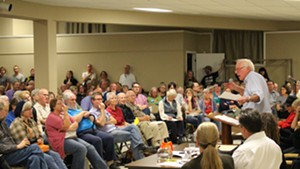 Sen. Bernie Sanders speaks at a town hall meeting in Des Moines, Iowa, on Sunday.