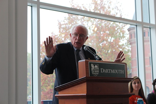 Sen. Bernie Sanders speaks at Dartmouth College Thursday. - PAUL HEINTZ