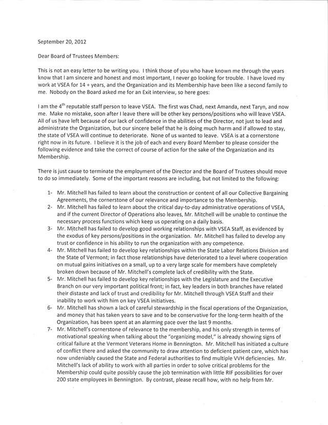 Source Watch: Ex-VSEA Employee's Letter Calling for Dismissal of Union Chief