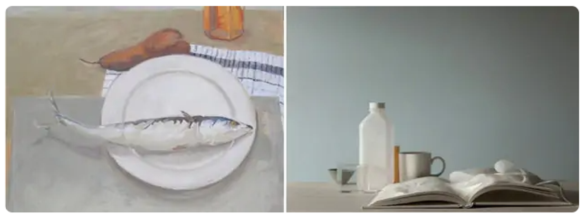 "Mackerel Snack" by Kate Emlen; "Summer Reading #9" by Mary Ellen Bartley
