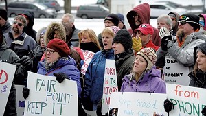 Striking FairPoint Communications workers rally in Montpelier last month.