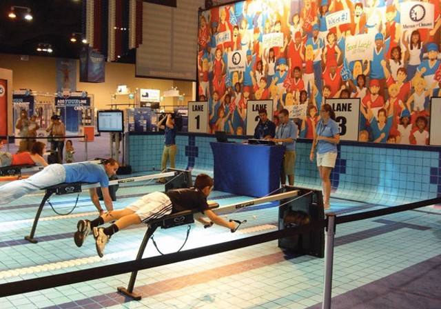 Swim fans try Vasa trainers at the Olympic trials in Omaha