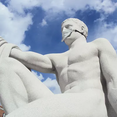 Image: The Mask Is the Message on a Barre Sculpture