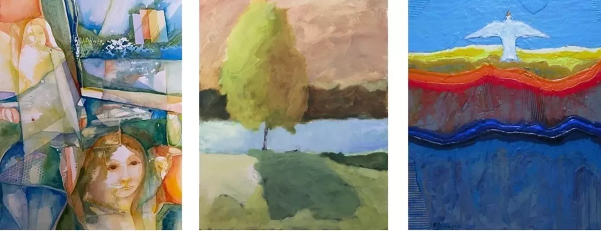 Left to right: "Moving Forward" by Linda Roesch; "Morning Light" by Jonathan Rose; "Ascension" by Robert Chapala