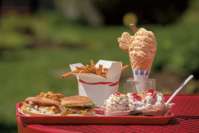 Hot dog, double cheeseburger, quart of fries, banana split and Maple Madness sundae at Al's French Frys - FILE: DARIA BISHOP