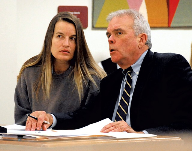 Jody Herring conferring with her defense attorney, David Sleigh - STEFAN HARD/TIMES ARGUS