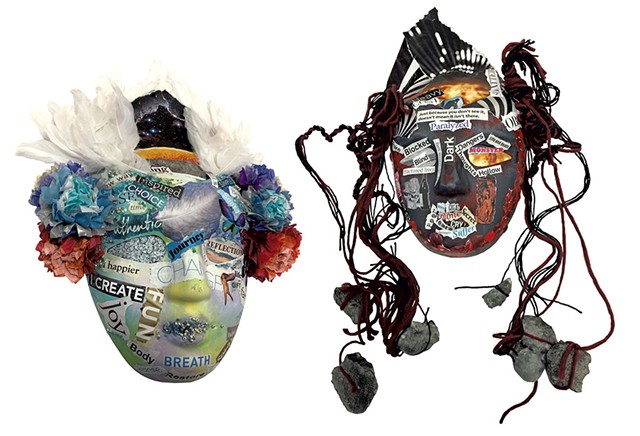 Recovery mask (left) and addiction mask (right) by Sara Glasgow - CATHY RESMER