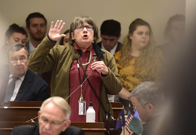 Rep. Cynthia Browning (D-Arlington) advocates Thursday on the House floor for limits on the cultivation of marijuana. - JEB WALLACE-BRODEUR
