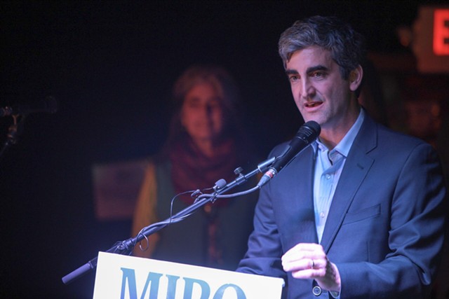 Mayor Miro Weinberger gives his victory speech Tuesday. - LUKE AWTRY
