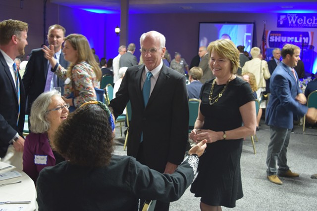 Congressman Peter Welch and Public Utility Commissioner Margaret Cheney at a Vermont Democratic Party gathering - FILE: TERRI HALLENBECK