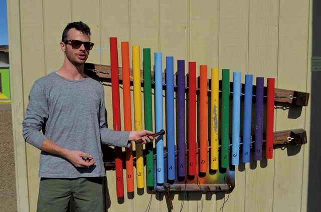 Mike Waters with one of his xylophones - SASHA GOLDSTEIN