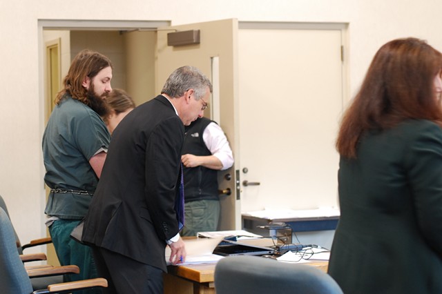 Steven Bourgoin, left, with defense attorney Bob Katims, center - SARA TABIN