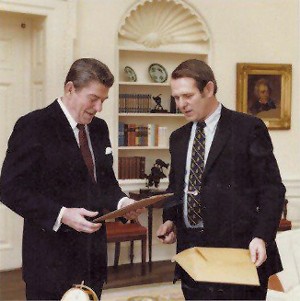 President Ronald Reagan with McClaughry at the White House - COURTESY OF JOHN MCCLAUGHRY