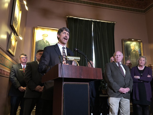 Sen. John Rodgers (D-Essex/Orleans) speaking at a press conference - FILE: ALICIA FREESE